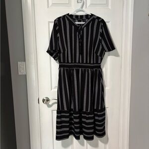 Elegant Black Striped Dress